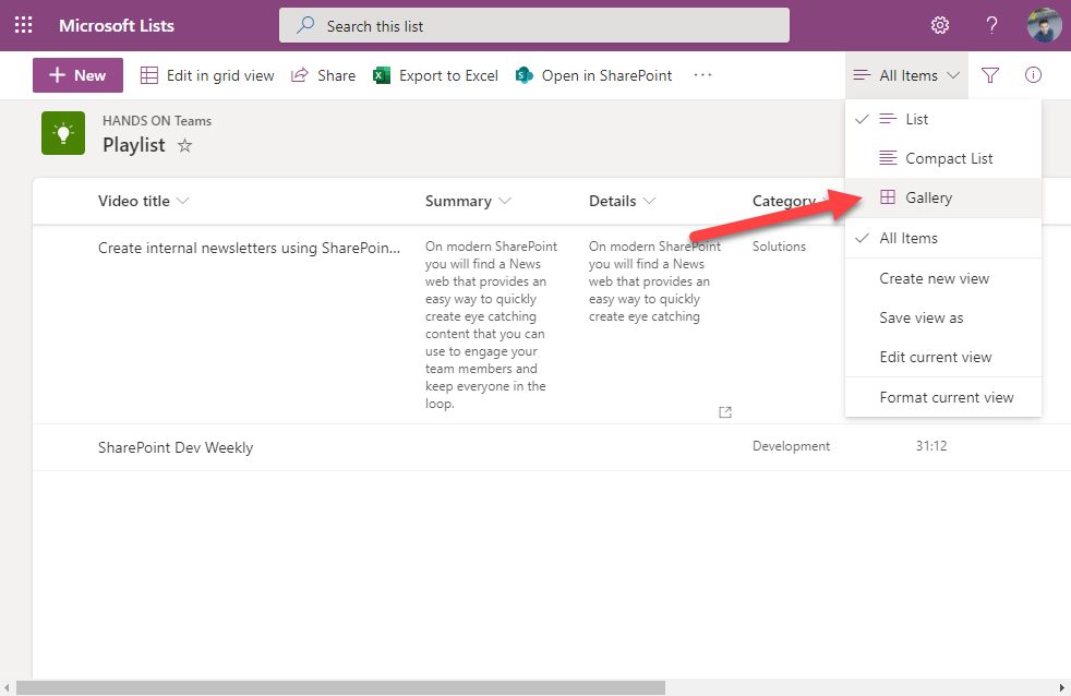 Define Lists Gallery View As Default View In Sharepoint And Microsoft